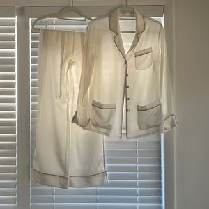 OLIVIA VON HALLE Coco silk-satin pajama set in Ivory, size Small
